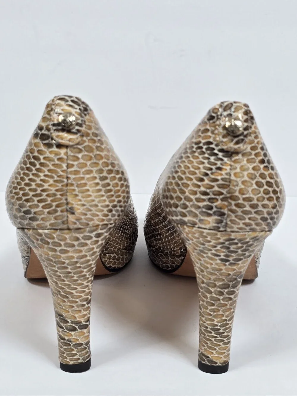 Stuart Weitzman Multicolor Python Embossed Leather Peep Toe Snakeskin Pumps 9.5